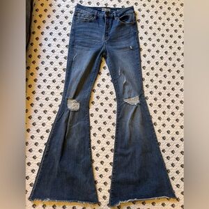Rewash Dark Blue Distressed Flare Jeans